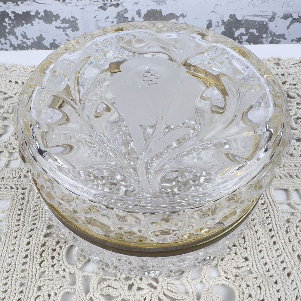Vtg French Cut & Formed Glass Baccarat Style Jewelry Casket Trinket Box 4.75” - Picture 3 of 14